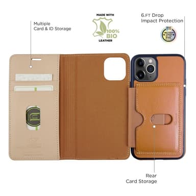 Miljøvennlig ekte lær iPhone 11 Pro 2 in 1 lommebok deksel - Brown/Beige