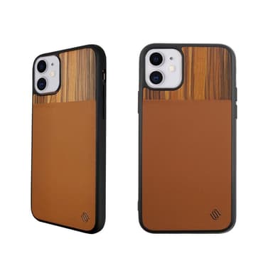 Miljøvennlig ekte lær / Wooden iPhone 11 deksel - Brown