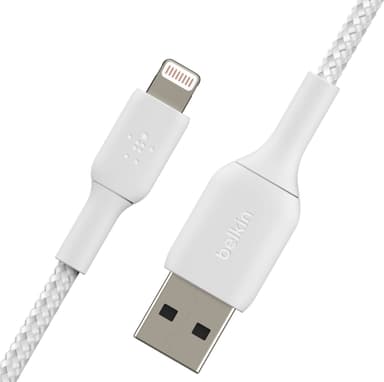 Belkin BOOST CHARGE Lightning til USB-A flettet kabel 2 m (hvit)