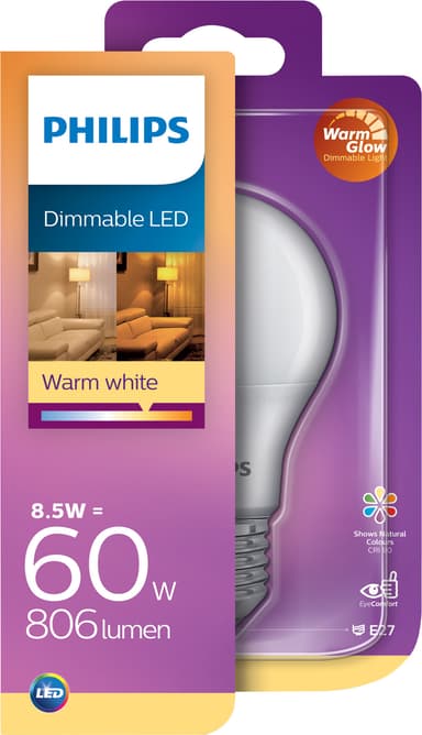 Philips WarmGlow LED-lyspære 8,5W E27