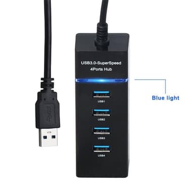USB 3.0 Hub med fire porter - svart