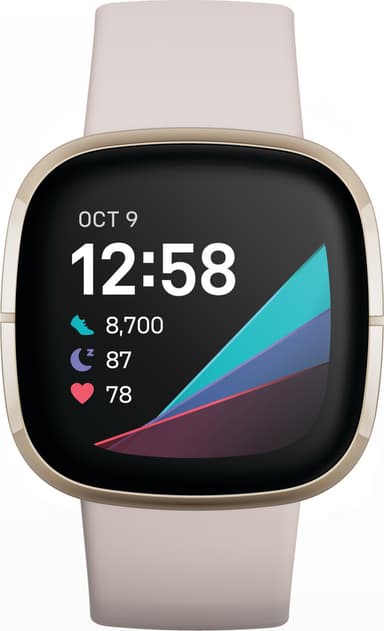 Fitbit Sense smartklokke (lunar white/soft gold rustfritt stål)