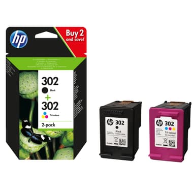 HP blekkpatroner 302 2-pakke Cyan Magenta Gul Sort