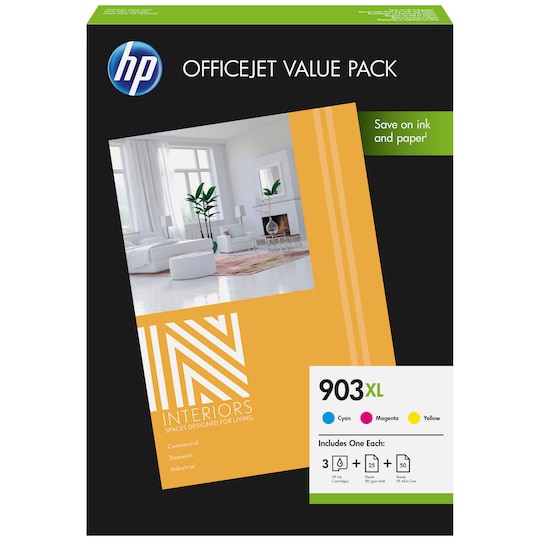 HP blekk + papir 903XL OfficeJet Cyan Magenta Gul