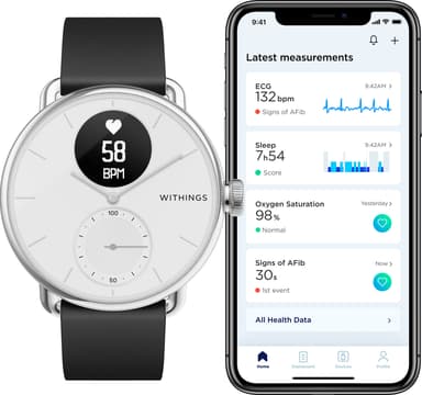 Withings ScanWatch hybrid smartklokke 38 mm (hvit)
