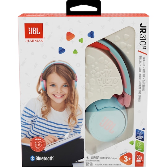 JBL Jr. 310BT trådløse on-ear hodetelefoner (blå/rosa)