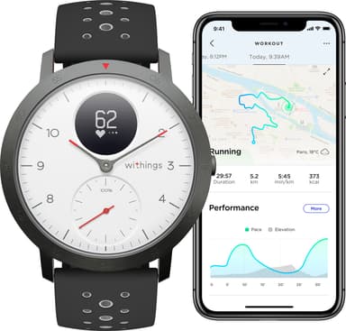 Withings Steel HR Sport hybrid smartklokke 40 mm (hvit/sort)