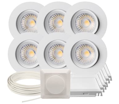 Komplett Alfa 360-tilt LED Downlightpakke Matt Hvit 6 pk