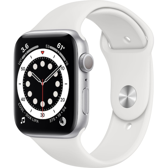 Apple Watch Series 6 44mm GPS (sølv alu/hvit sportsreim)