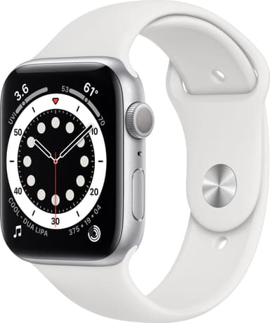 Apple Watch Series 6 44mm GPS (sølv alu/hvit sportsreim)