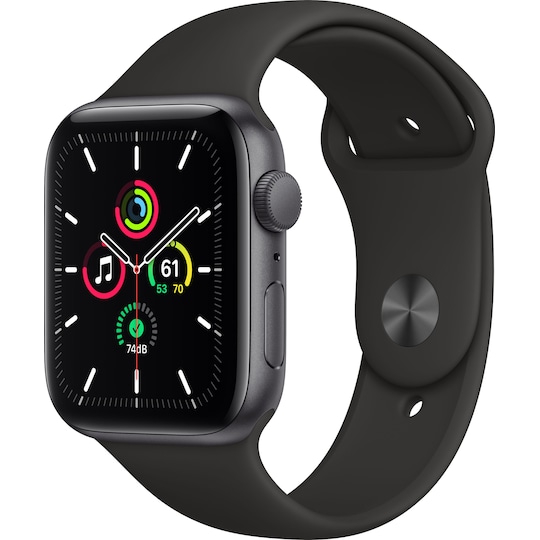 Apple Watch SE 44mm GPS (grå alu/sort sportsreim)