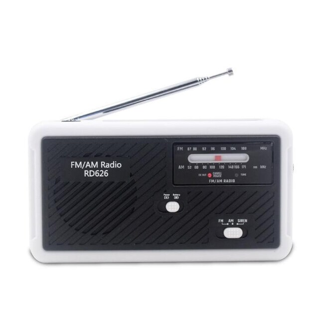 Multifunksjonell sveivradio med LED-lys - FM-radio, USB, Solcelle, Dynamo RD626