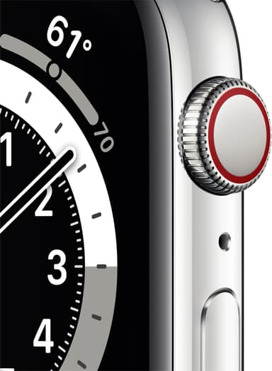 Apple Watch Series 6 44mm GPS+4G LTE (sølvfarget stål/hvit sportsreim ...