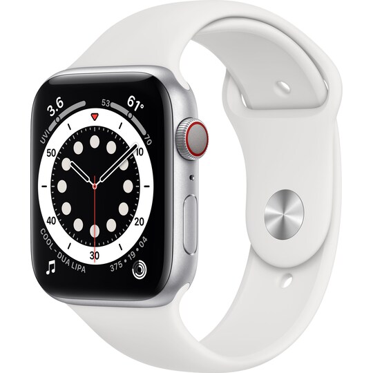 Apple Watch Series 6 44mm GPS+4G LTE (sølv alu/hvit sportsreim)