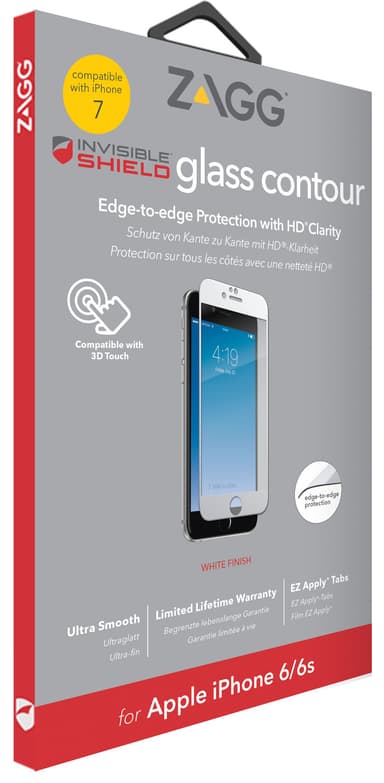 InvisibleShield iPhone 7 skjermbeskytter i glass (hvit)