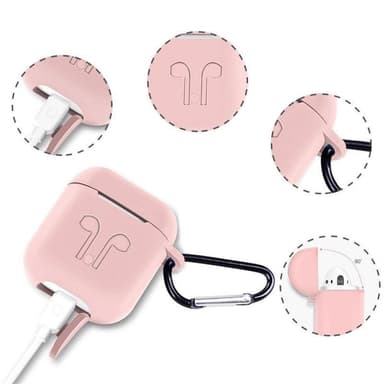 Silikon-kit til Airpods, Silikonfodral, Strap, Silikonsnäckor, Karbinhake, Rosa