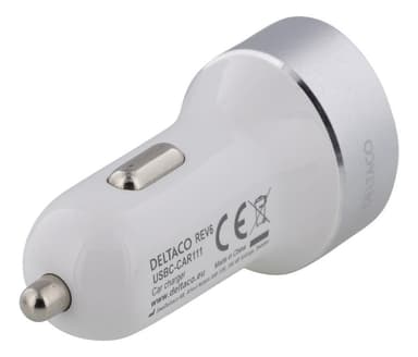 DELTACO Car Charger, USB-C, 33W, USB-C, QC 3.0, 12-18V DC, white