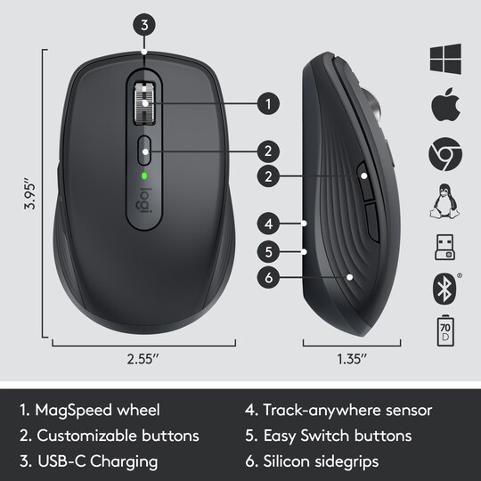 Logitech MX Anywhere 3 trådløs mus (grafittgrå)