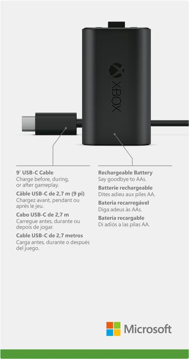 Microsoft Xbox oppladbar batteripakke + USB-C-kabel