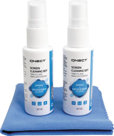 Qnect Cleaning skjermrengjøringsspray med mikrofiberklut (2x30 ml)