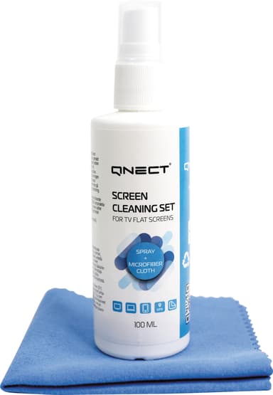Qnect Cleaning skjermrengjøringsspray med mikrofiberklut (100 ml)