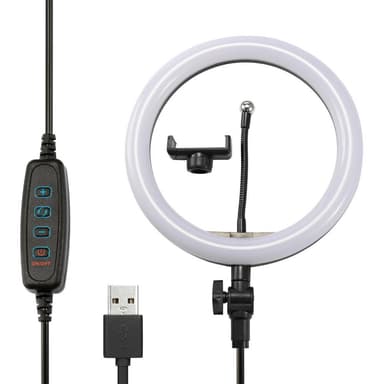 Roterbar selfie på stativ dimbare LED-lys, 25 cm - Svart