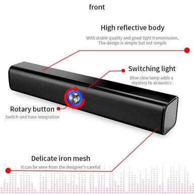 Kraftig bærbar Bluetooth-høyttaler, avlang - svart