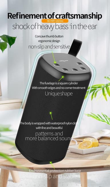 Bærbar høyttaler Bluetooth 5.0 - Svart