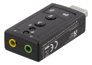 DELTACO USB-ljudkort, 7.1, mute, volym, 2x3,5mm, mic/hörlur