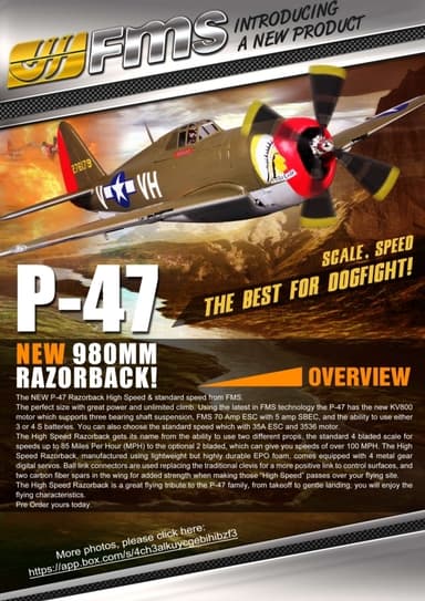 FMS P-47 Razorback Standard 980mm PNP