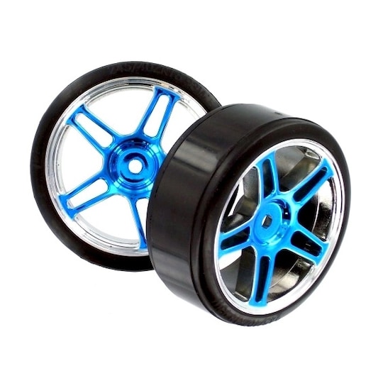 HSP Drift Tyres w. Chrome Wheels - Blue 2pcs