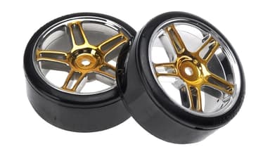 HSP Drift Tyres w. Chrome Wheels - Gold 2pcs