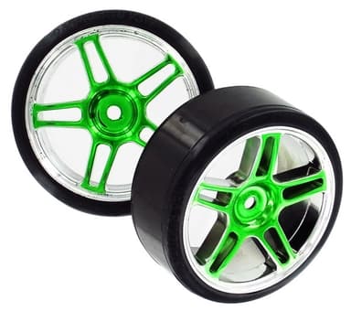 HSP Drift Tyres w. Chrome Wheels - Green 2pcs