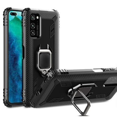 Shockproof Carbon Fiber deksel med ringholder Huawei Honor V30, Svart