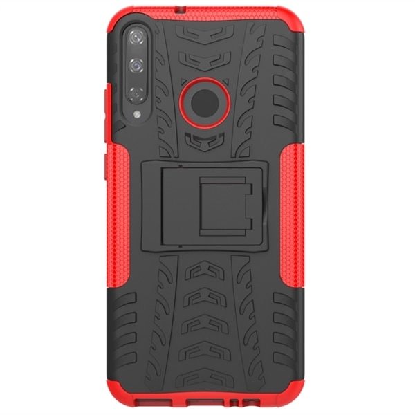 Beskyttelsedeksel med stativ & dekkmønster Huawei Y7P, Svart+Rød