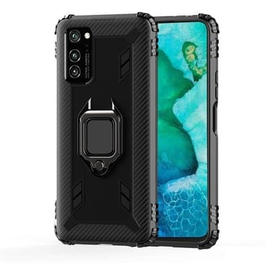 Shockproof Carbon Fiber deksel med ringholder Huawei Honor V30, Svart