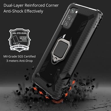 Shockproof Carbon Fiber deksel med ringholder Huawei Honor V30, Svart