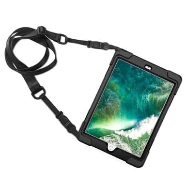Beskyttelsedeksel med håndreim, skulderbånd, stativ & pennholder iPad 9.7, Svart