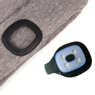 Varm Vinterlue med 4 LED lykt - Grå