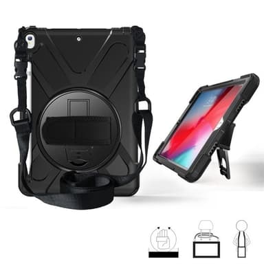 Beskyttelsedeksel med håndreim, skulderbånd, stativ & pennholder iPad Pro 10.5, Svart