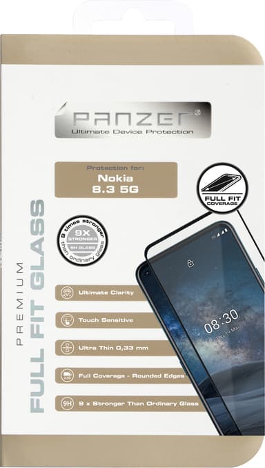 Panzer Full-Fit Nokia 8.3 skjermbeskytter (sort)
