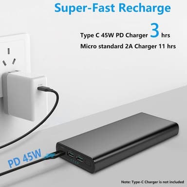 Kraftig kraftbank 26800mAh 100W - svart
