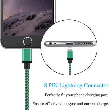 Flettet ladekabel til iPhone 0,9 m - Grønn