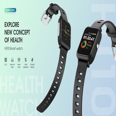 Smartklokke med EKG, blodtrykksmåler, hjertefrekvens, IP68 vanntett svart