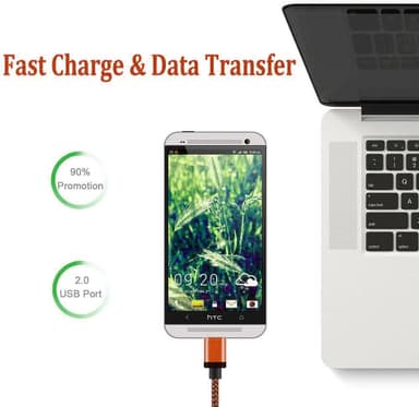 USB-C flettet ladekabel 3m - Oransje
