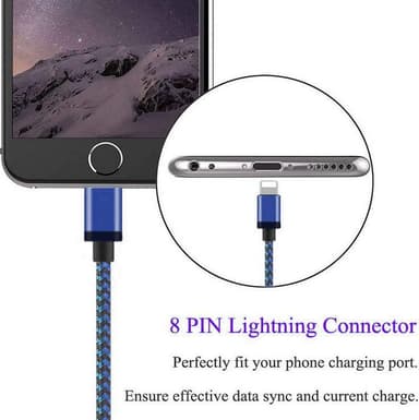Flettet ladekabel til iPhone 3m - Blå / svart