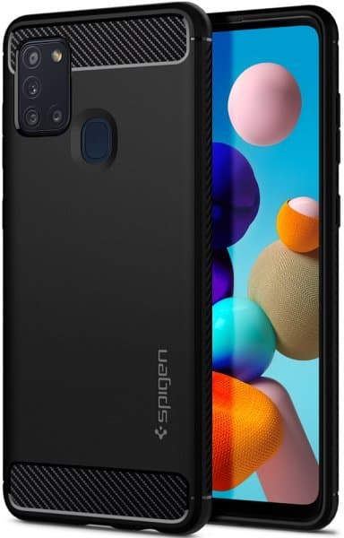 Spigen Samsung Galaxy A21s Deksel Rugged Armor Matte Black