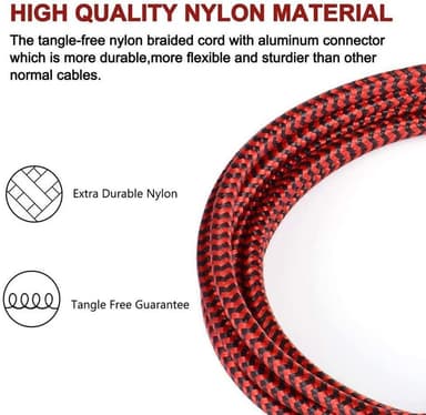 Micro USB-ladekabel 3m nylon rød / svart