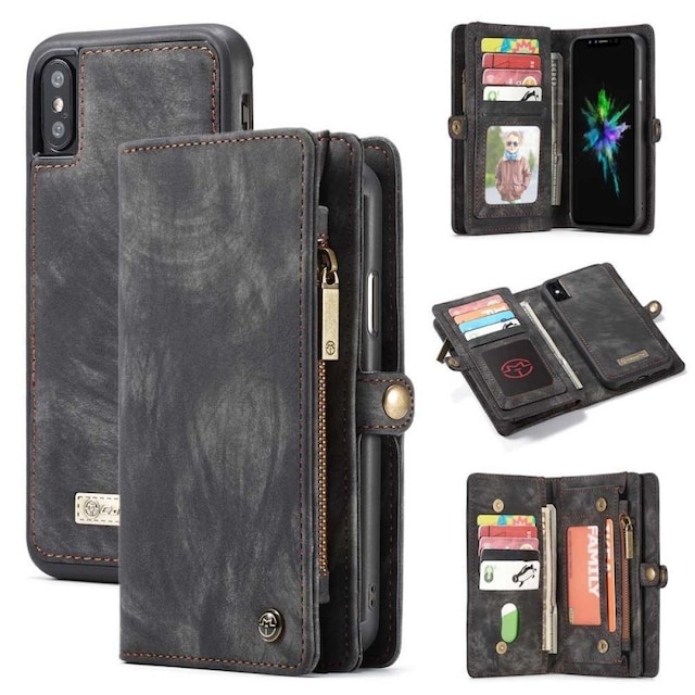 Multi lommebok 11-kort Apple iPhone X / XS  - Sort / grå