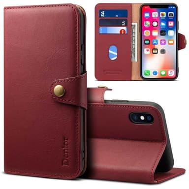 Denior lommebok lær 3-kort Apple iPhone XS Max (6.5"") - burgunder